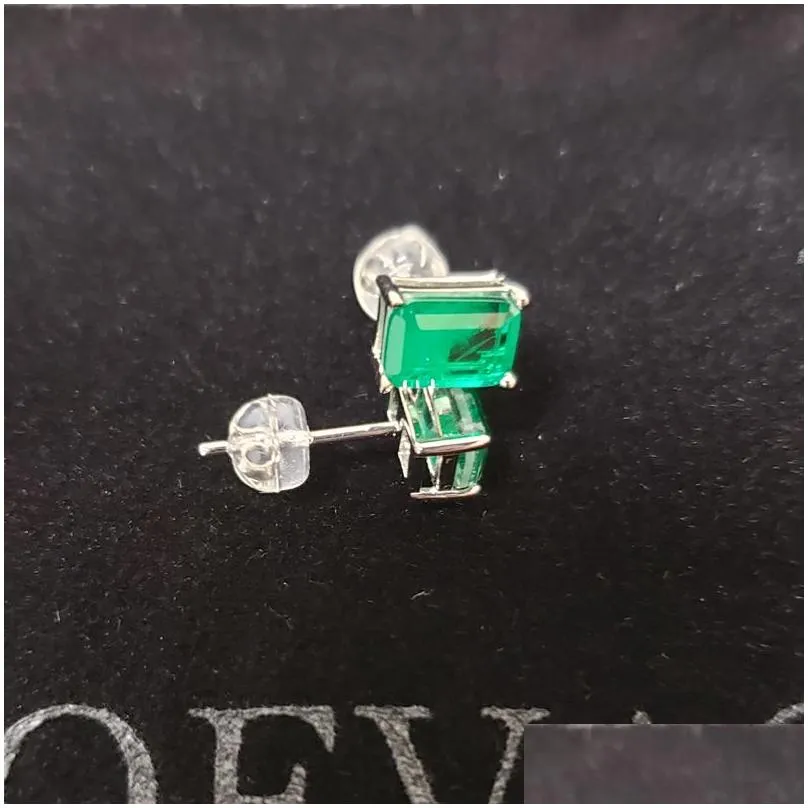 oveas elegant vintage simulation emerald stud earrings for women top quality 925 sterling silver green zircon party jewelry gift