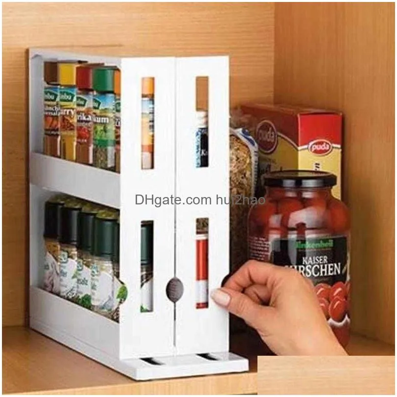 2 tier slim slide rotatable pushpull rack food storage shelves kitchen trolley cabinet caddy spice rack kitchen accessories