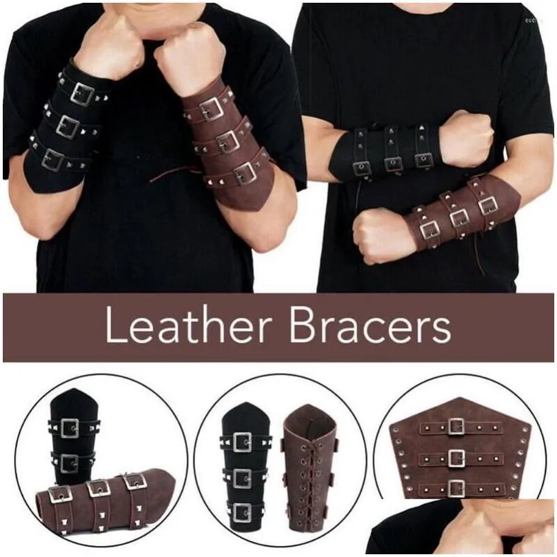 bangle punk hip hop 1pc cosplay leather armor arm  bangles pirate knight gauntlet wristband bracer accessories mens bracelet