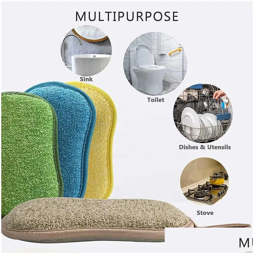  kitchen cleaning scrubbing sponges reusable non-scratch microfiber scrubber sponge kitchen home clean pot pan dish washer sponge