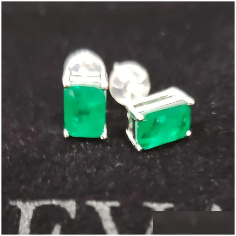 oveas elegant vintage simulation emerald stud earrings for women top quality 925 sterling silver green zircon party jewelry gift