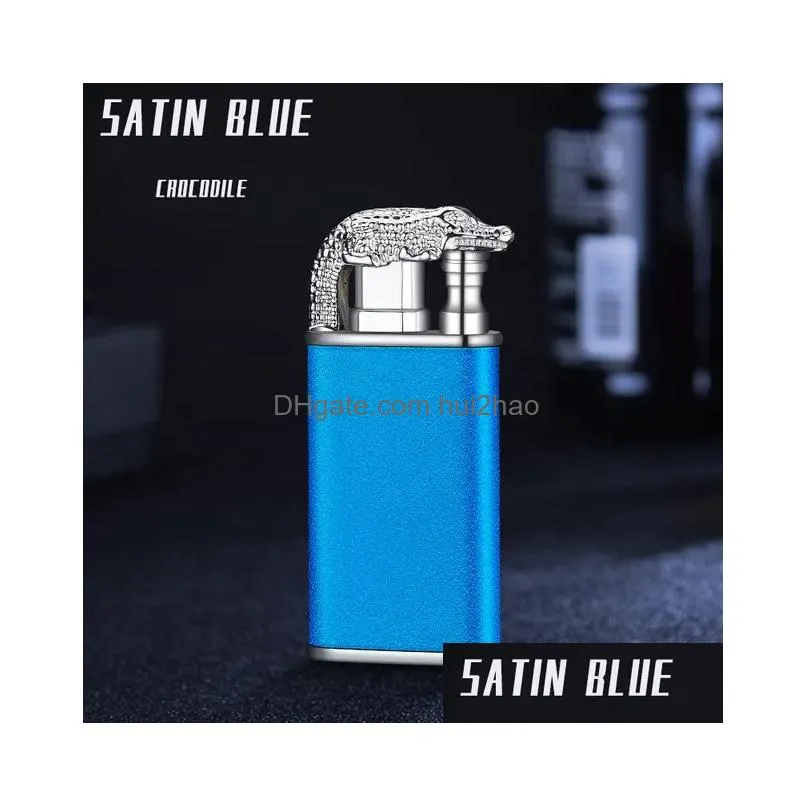 novel torch colorful lighters  blue flame metal clogodile lighter windproof double fire dragon lighter man lady smoking gift
