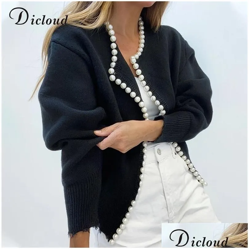 Women`S Sweaters Dicloud Elegant Pear Buttons Black Cardigans Women Autumn Winter Oversize Long Sleeve Fashion Ladies Knitted Jacket Y Dhqf2
