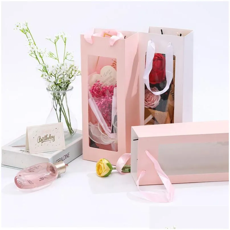 Other Event & Party Supplies Pvc Window Flower Box Packaging Portable Boxes Transparent Bouquet Gift Drop Delivery Home Garden Festive Dh5Lq