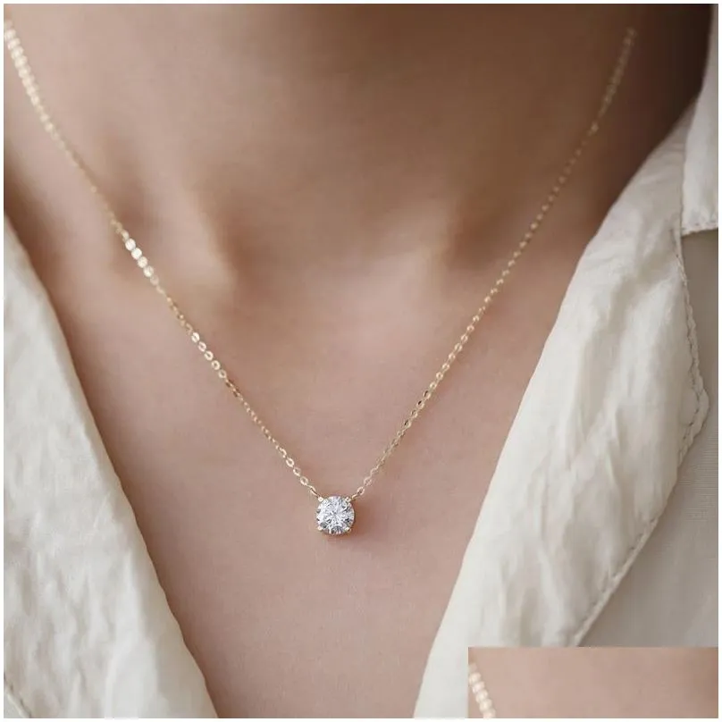 925 sterling silver necklace with 14k gold plated four prongs single diamond super flash temperament light luxury clavicle chain