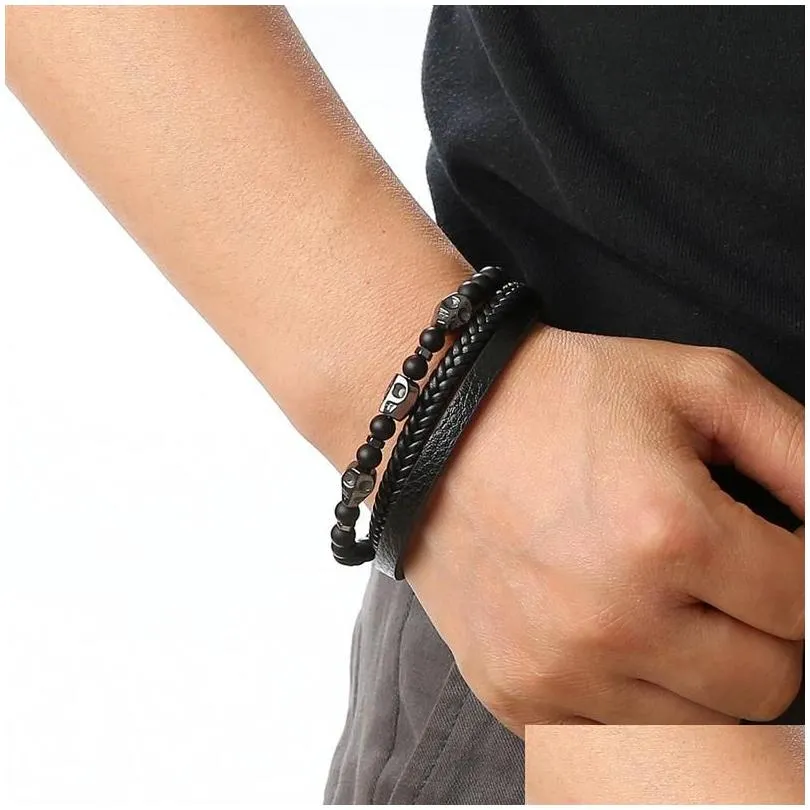 leather bracelet men classic fashion tiger eye beaded multi layer leather bracelet for men jewelry