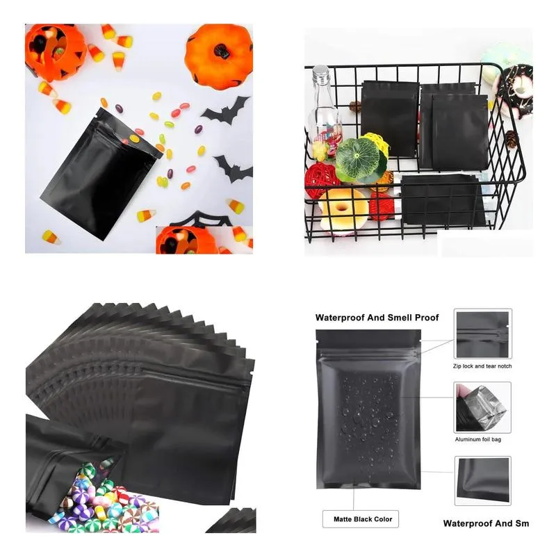 Packing Bags Wholesale Black Resealable Smell Proof Bags Mylar Matte Foil Pouch Double-Sided Flat Zipper Bag Drop Delivery Office Scho Dhi6Y