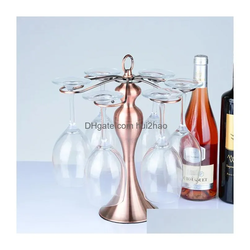 bronze color metal hanging wine glass holder stemware storage rack glass display holder drying rack stand with 6 hooks6686393