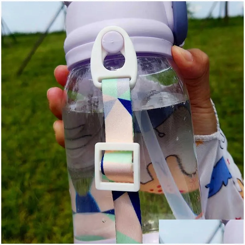 large capacity big belly water bottle cup with straw shoulder strap kawaii water jug 1000ml for kid children girl sticker