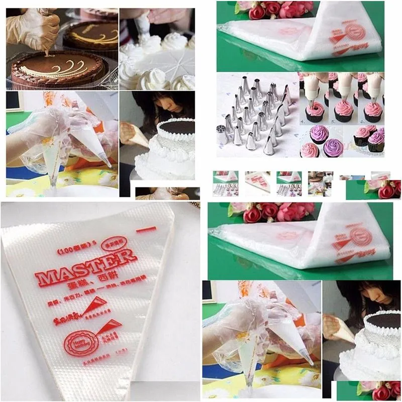 Cake Tools Cake Tools 100Pcs Disposable Pastry Bag Icing Pi Cupcake Decorating Fit All Size Nozzles Bags Bakeware Drop Delivery Home G Dhwlw