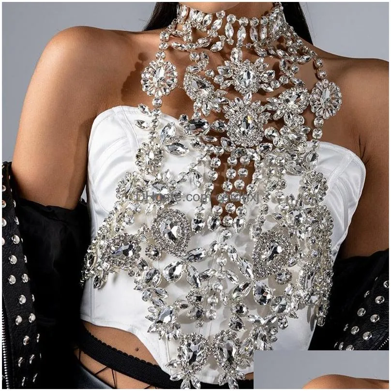 Navel & Bell Button Rings Navel Bell Button Rings Fashion Luxurious Zircon Breast Chain Model Shooting Catwalk Sparkling Bra Necklace Dhseo