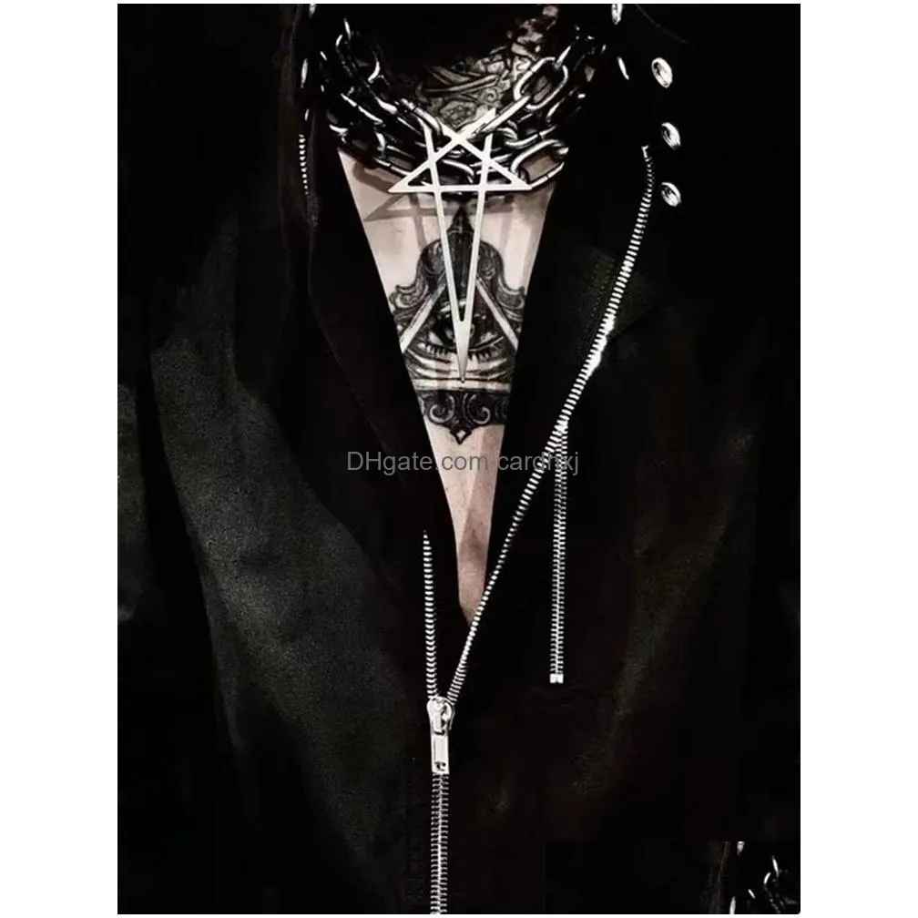 Pendant Necklaces Pendant Necklaces Punk Rock Hip Hoptrend Exaggerate Coarse Chain Pentacle Steel Choke Necklace For Women Men Girls J Dhlxe