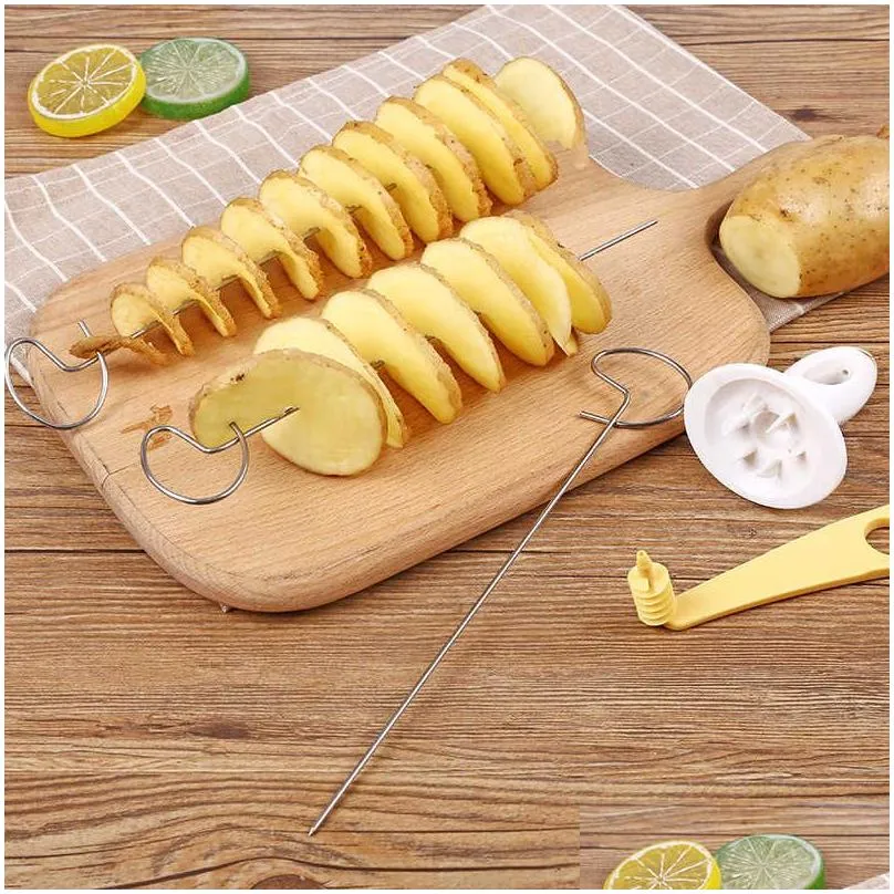 Bbq Tools & Accessories Portable Potato Bbq Skewers For Cam Chips Maker Slicer Spiral Cutter Barbecue Tools Kitchen Accessories Drop D Dhpku