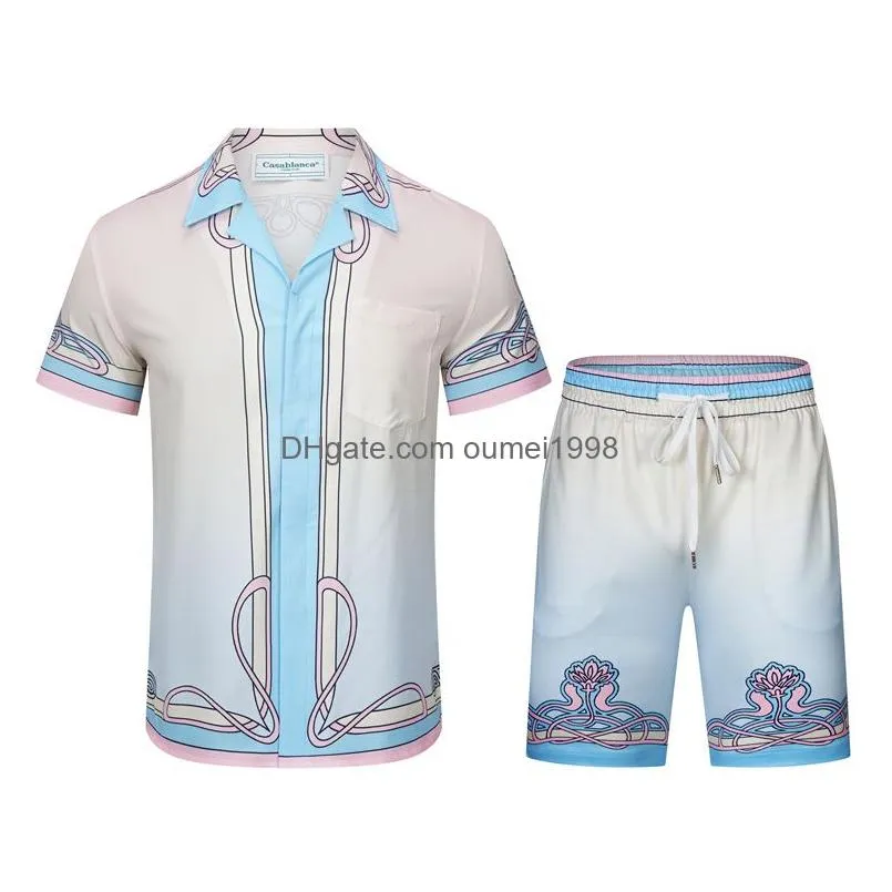 casablanc of racing silk art shirt 2023 autumn and winter men casual dress shirts and shorts set