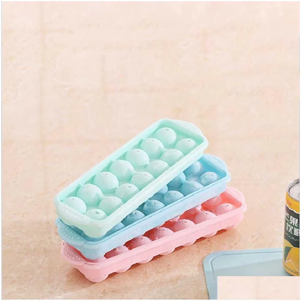 Ice Cream Tools 14 Grid 3D Round Balls Ice Molds Plastic Tray Home Bar Party Hockey Holes Making Box With Er Diy Mods Drop Delivery Ho Dh7Jt