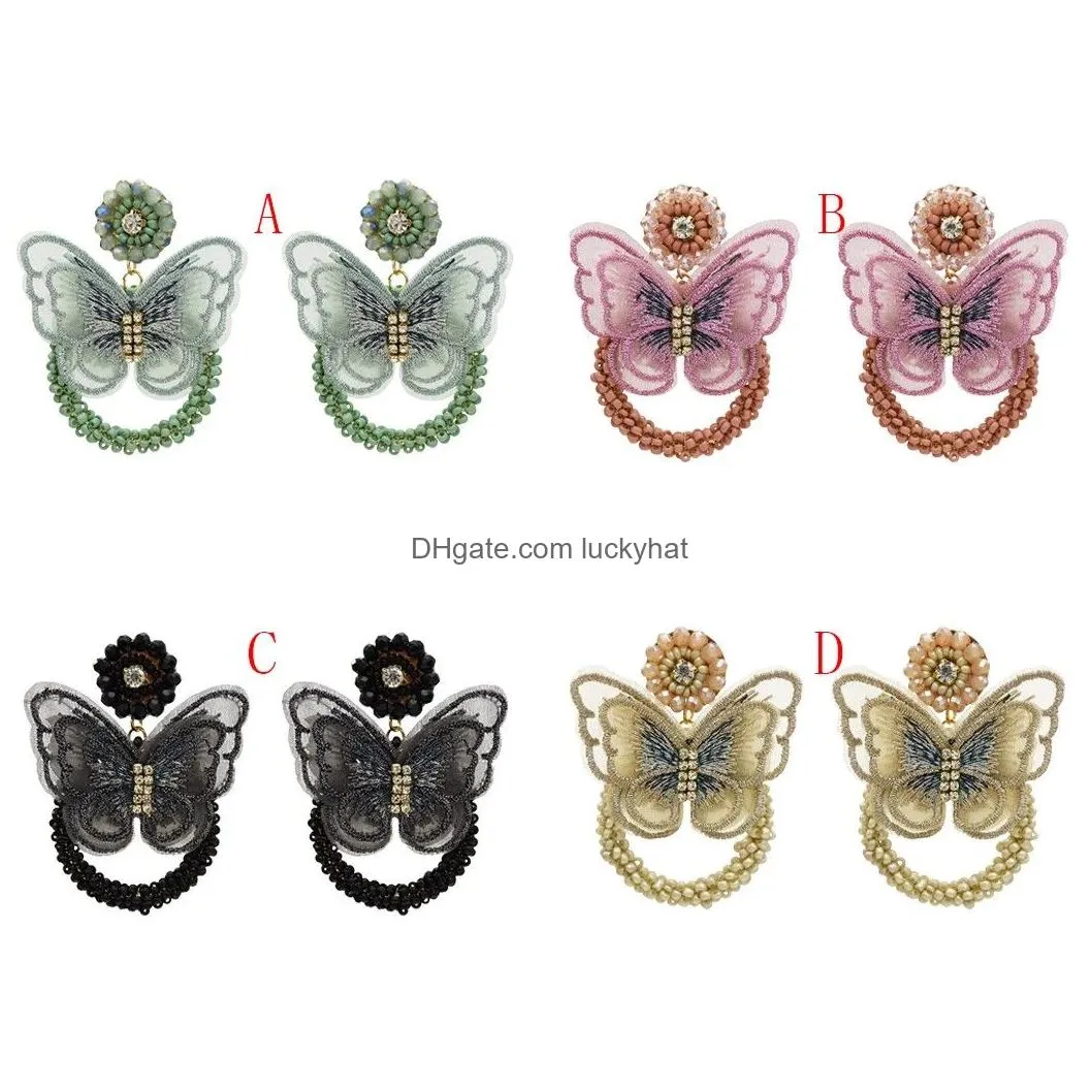 Dangle & Chandelier 4 Color Butterfly Earrings Rhinestone Beads Fashion Hoop Jewelry For Drop Delivery Jewelry Earrings Dhqwq