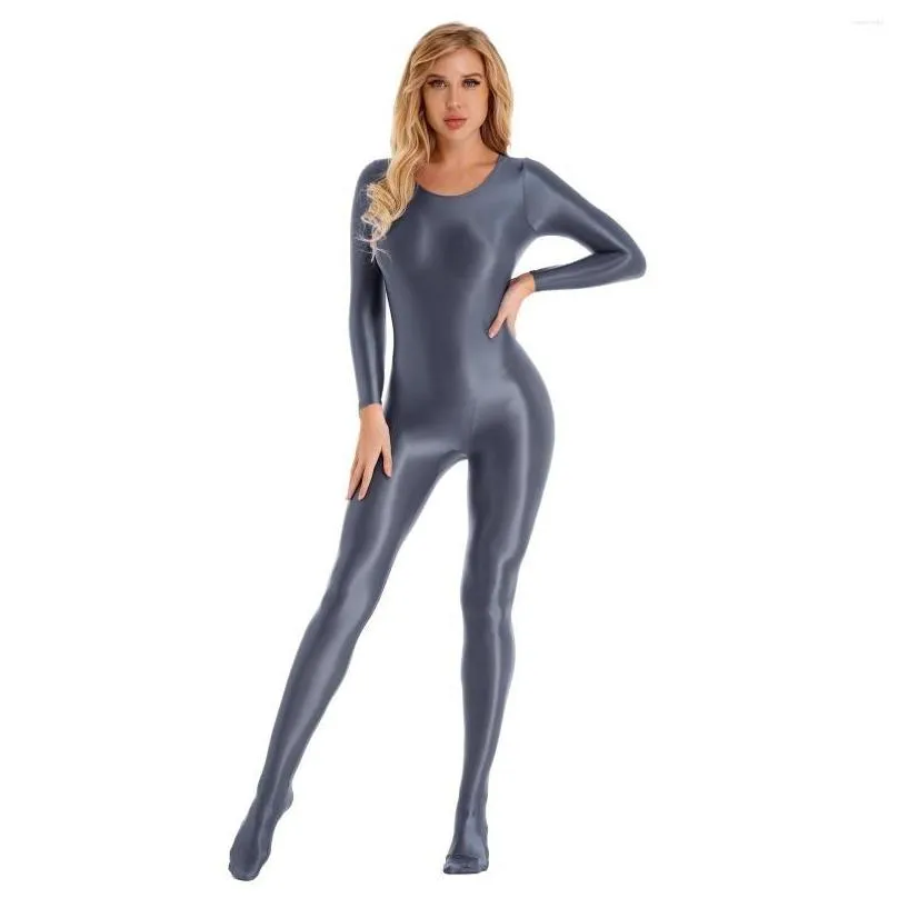 Women`S Swimwear Womens Swimwear Swimsuit One Piece Lingerie Smooth Long Sleeve Bodystocking Nightwear Gymnastic Solid Color Round Nec Dhy4Q