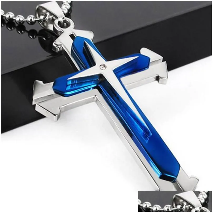 Pendant Necklaces Fashion Women Men Stainless Steel Cross Pendants Necklace Chain Titanium Relius Jewelry Latin Christmas Punk Classic Dhhmt