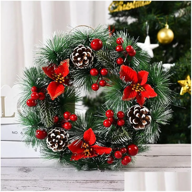 decorative flowers wreaths christmas 32 cm garland pine cone red berries hanging on the door