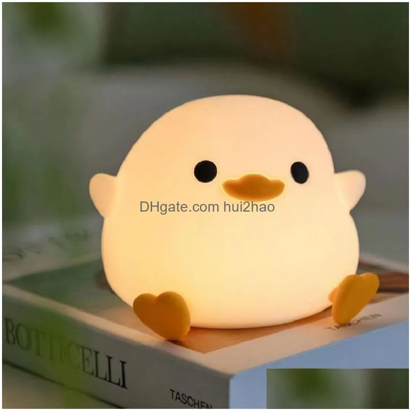 doudou duck silicone induction night light atmosphere light bedroom bedside light usb charging sleep pat light