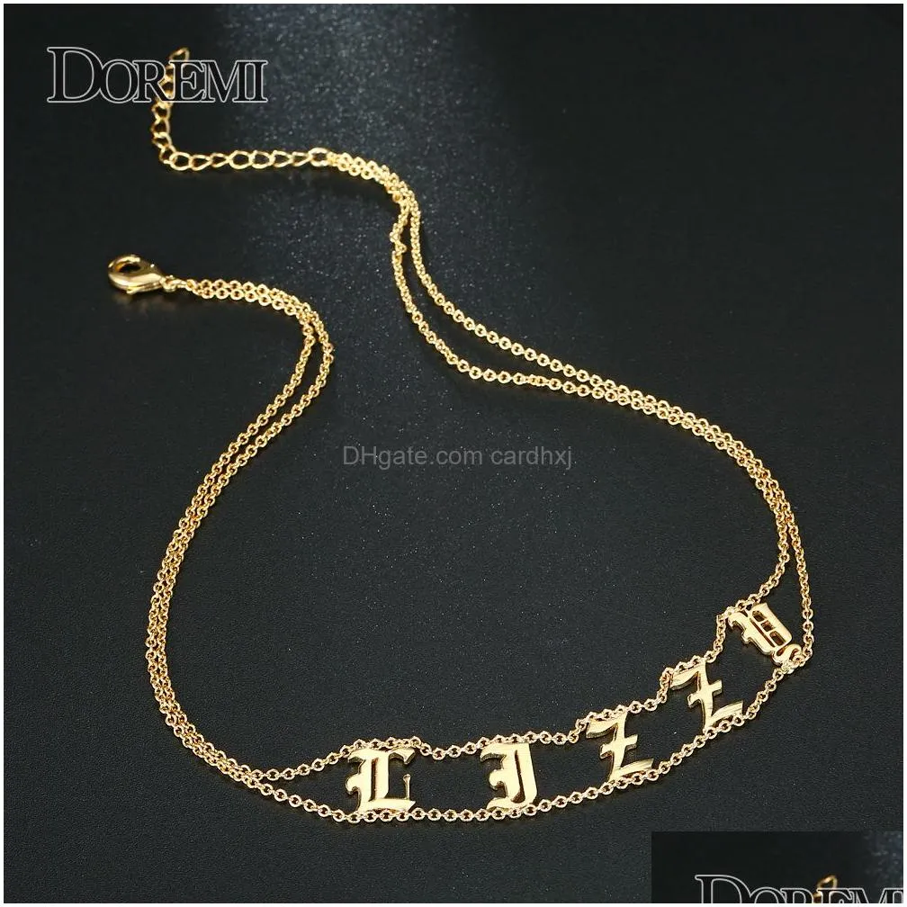 Pendant Necklaces Pendant Necklaces Doremi Old English Numbers Necklace Name Custom Choker Personalized Letter For Girl Gothic Chic Je Dhbar