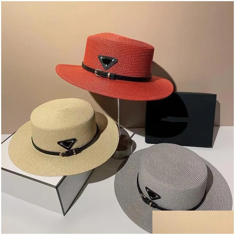 Top Designer Straw Hat Brand Letter Hat Women`s Spring and Summer Versatile Pearl Letter Flat Top Hat Japan Large Brim Sun Protection Beach Hat Shows Small