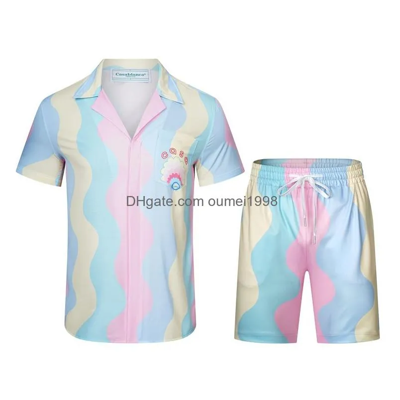 casablanc of racing silk art shirt 2023 autumn and winter men casual dress shirts and shorts set