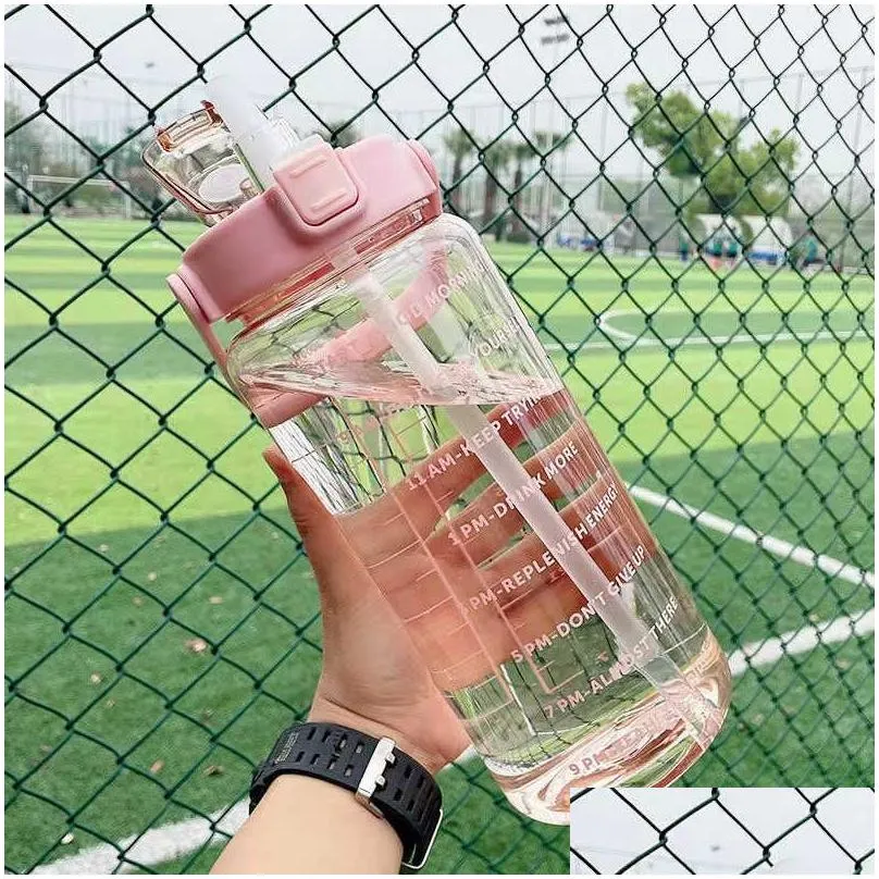 Water Bottles 2 Liter Outdoor Sports Drinking Bottles With Time Marker Water Bottle St Large Capacity Cup Fitness Drop Delivery Home G Dhfhr