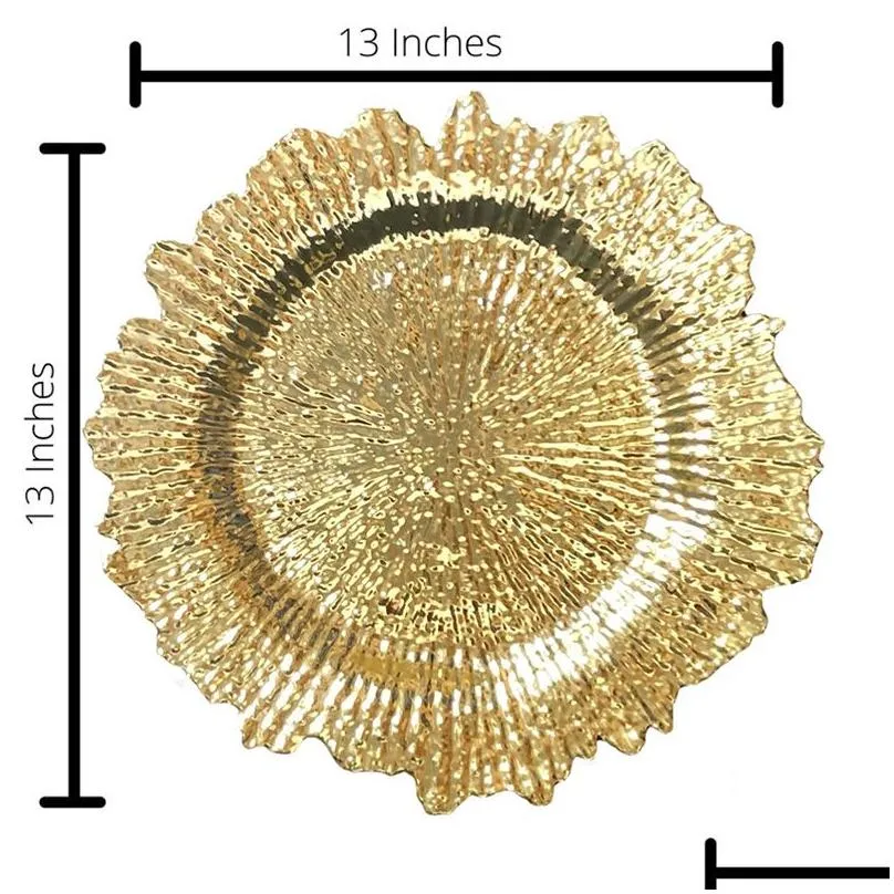 Party Decoration 13 Inch Gold  Plates Round Plastic Reef Plate Chargers For Dinner Wedding Party Elegant Decoration Drop Delive Dhn0C