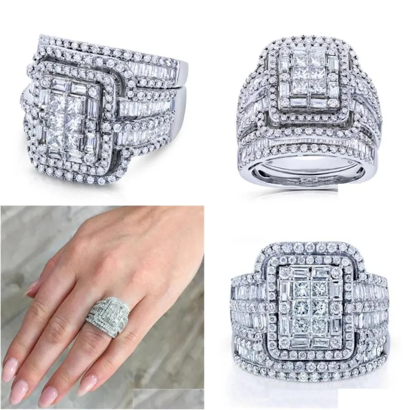 wedding rings charm female white crystal stone ring set luxury for women vintage bridal square engagement wholesale