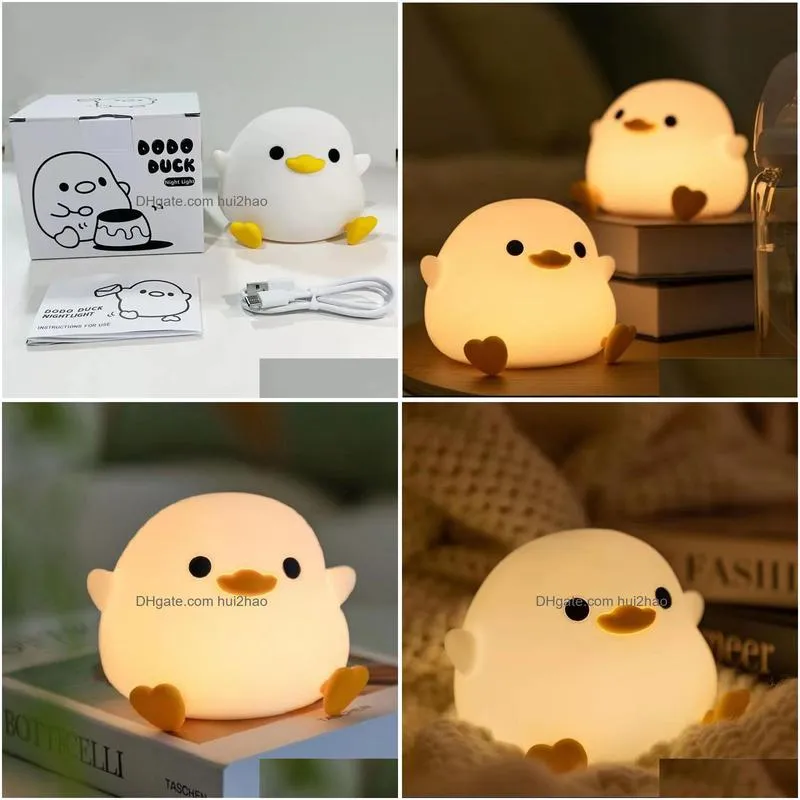 doudou duck silicone induction night light atmosphere light bedroom bedside light usb charging sleep pat light