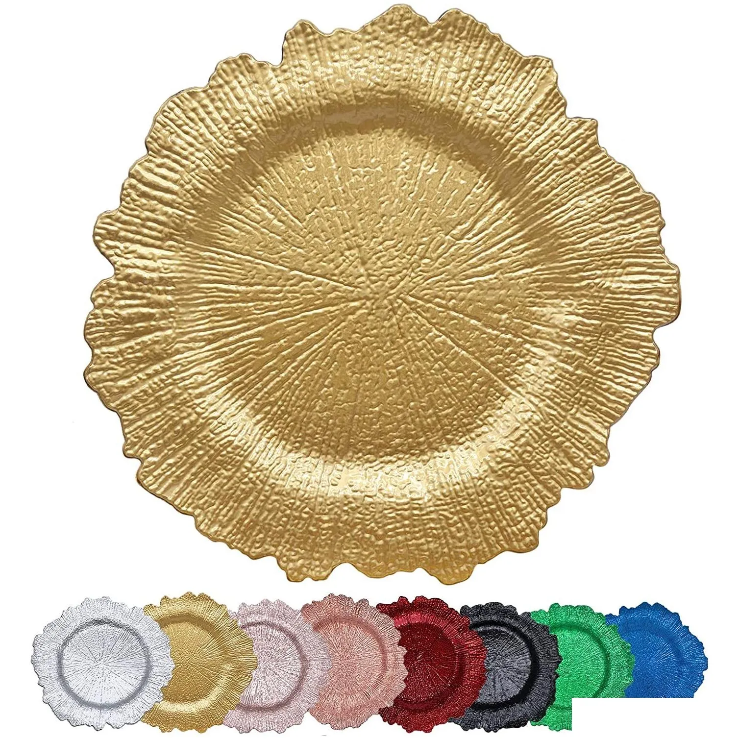 Party Decoration 13 Inch Gold  Plates Round Plastic Reef Plate Chargers For Dinner Wedding Party Elegant Decoration Drop Delive Dhn0C