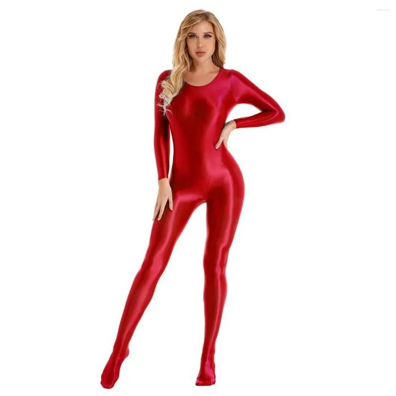Women`S Swimwear Womens Swimwear Swimsuit One Piece Lingerie Smooth Long Sleeve Bodystocking Nightwear Gymnastic Solid Color Round Nec Dhy4Q