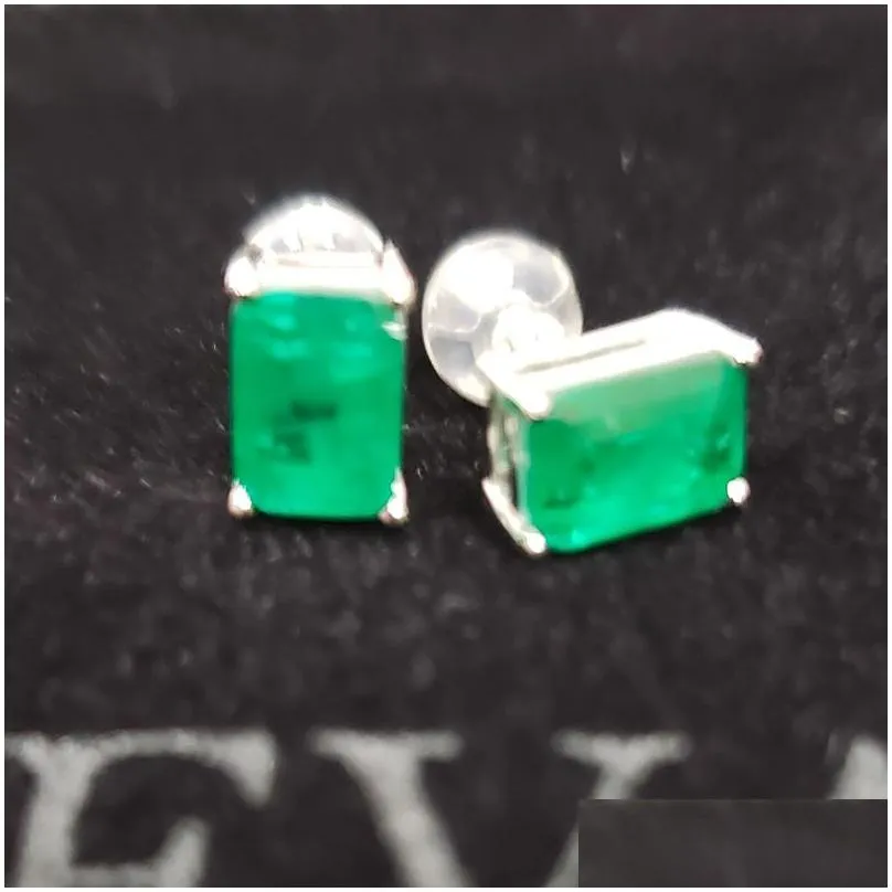 Stud Oveas Elegant Vintage Simation Emerald Stud Earrings For Women Top Quality 925 Sterling Sier Green Zircon Party Jewelry Gift Drop Dhxpg