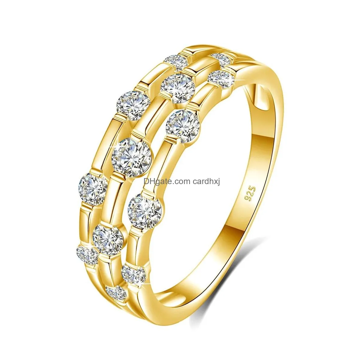 Wedding Rings Wedding Rings Certificated For Women Solid 925 Sterling Sier Band Jewelry Gift Girl Pass Diamond Test 231021 Drop Delive Dh1Dr