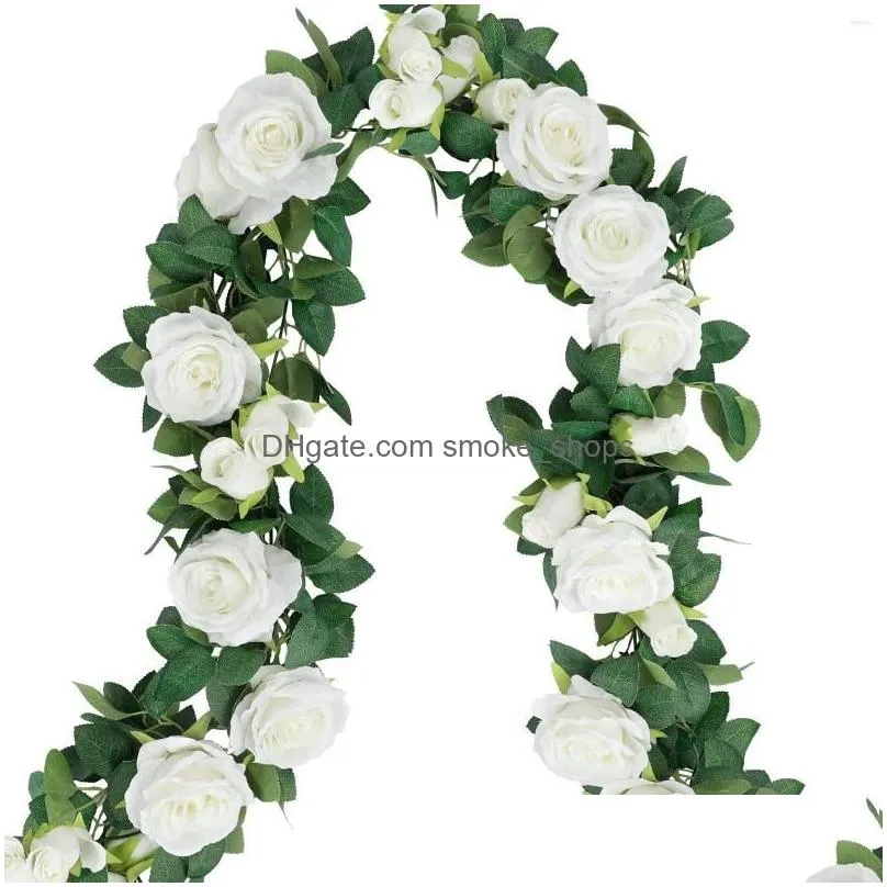 decorative flowers 4pcs artificial rose vines white garland plastic hanging floral rattan for home garden wedding party decoration