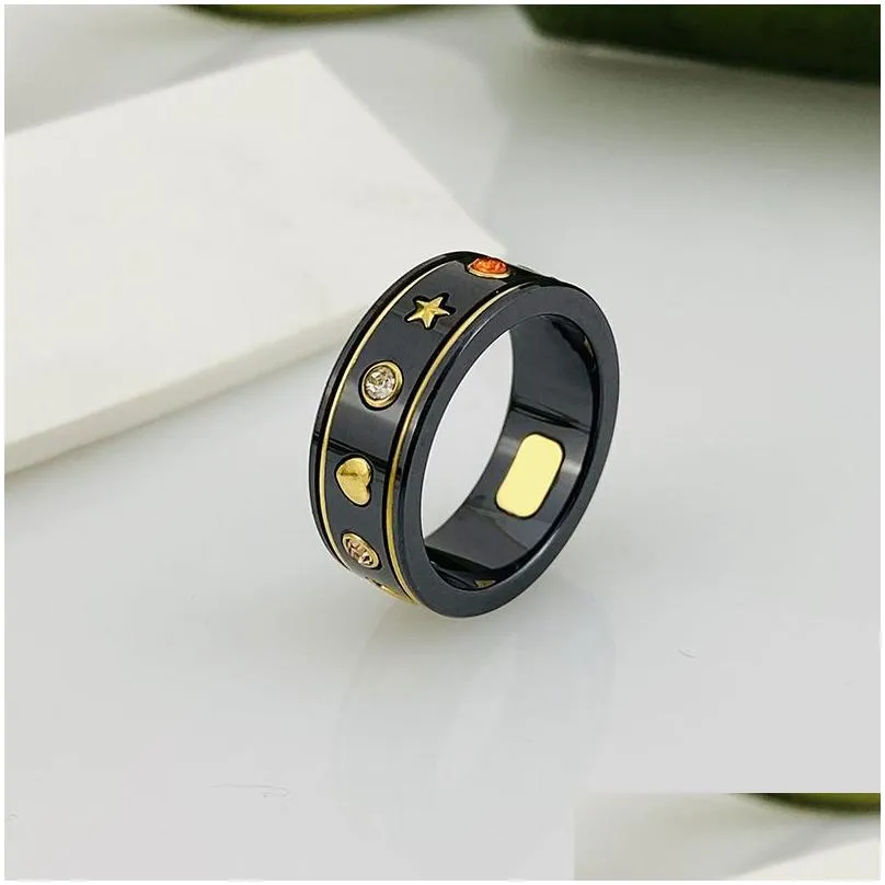 Band Rings Love Ring Y And Porcelain Men Jewlery Designer For Women Womens Rings Anniversary Gift G Double Black-And-White Ceramic Anc Dhq7E