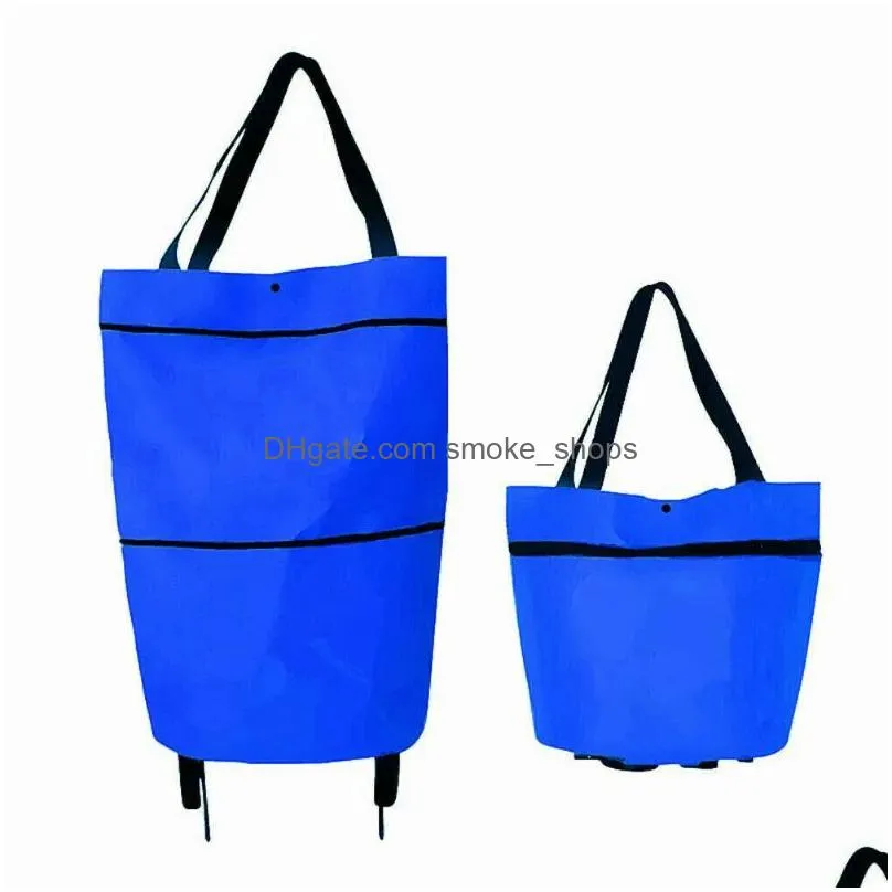 storage bags blue retractable roller fashion portable shopping wheel bag foldable back grocery rack bagstorage