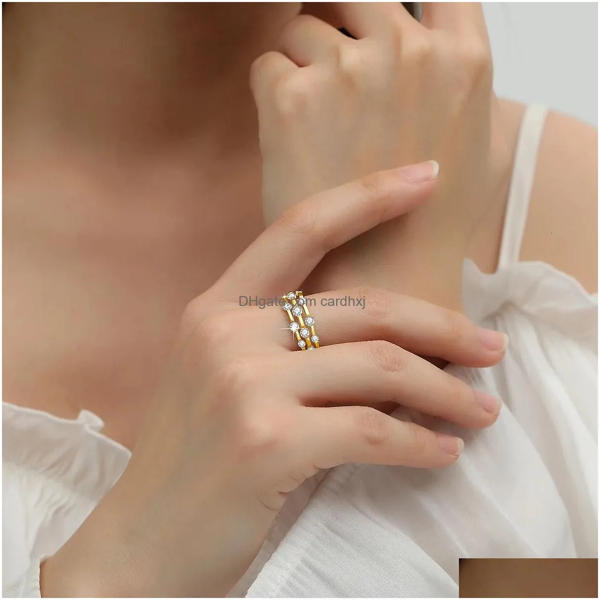 Wedding Rings Wedding Rings Certificated For Women Solid 925 Sterling Sier Band Jewelry Gift Girl Pass Diamond Test 231021 Drop Delive Dh1Dr