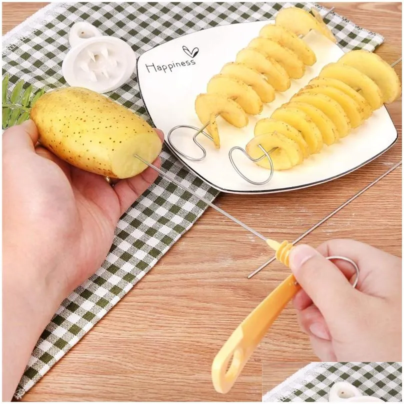 Bbq Tools & Accessories Portable Potato Bbq Skewers For Cam Chips Maker Slicer Spiral Cutter Barbecue Tools Kitchen Accessories Drop D Dhpku