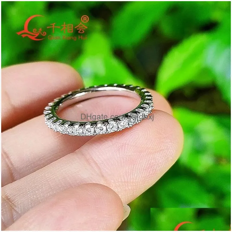 Wedding Rings Wedding Rings Solid 2Mm Fl Ring Band 925 Sterling Sier White Round Diamond Jewelry Gift Dating Party Women 231021 Drop D Dhblh