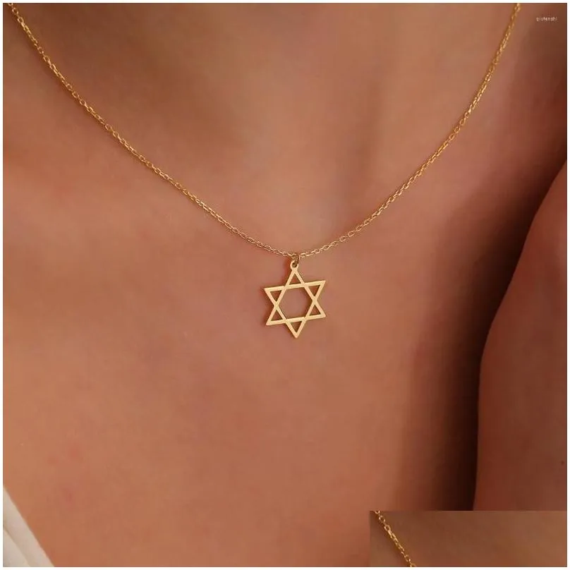 Chokers Choker Elegant Star Of David Pendant Women Stainless Steel Judaism Symbol Necklace Femme Charm Clavicle Chain Israel Jewelry G Dhp65