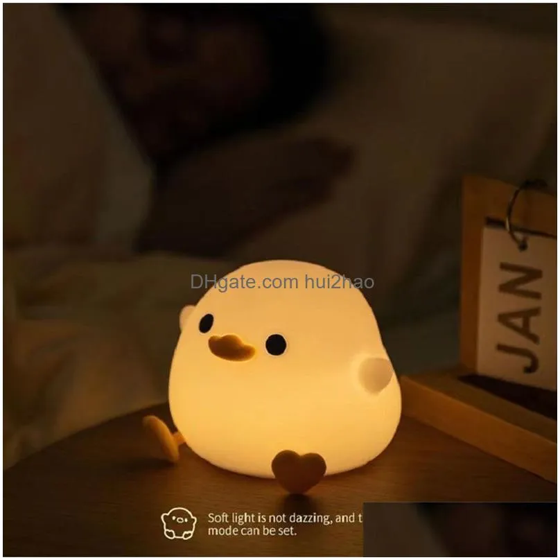 doudou duck silicone induction night light atmosphere light bedroom bedside light usb charging sleep pat light