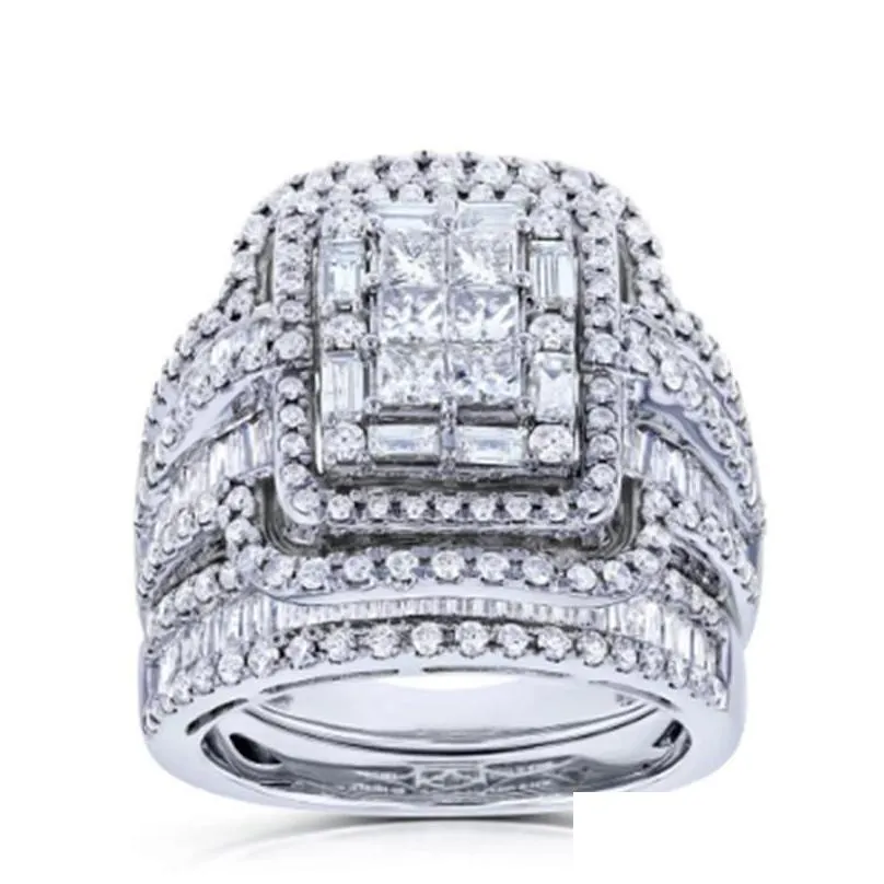 wedding rings charm female white crystal stone ring set luxury for women vintage bridal square engagement wholesale
