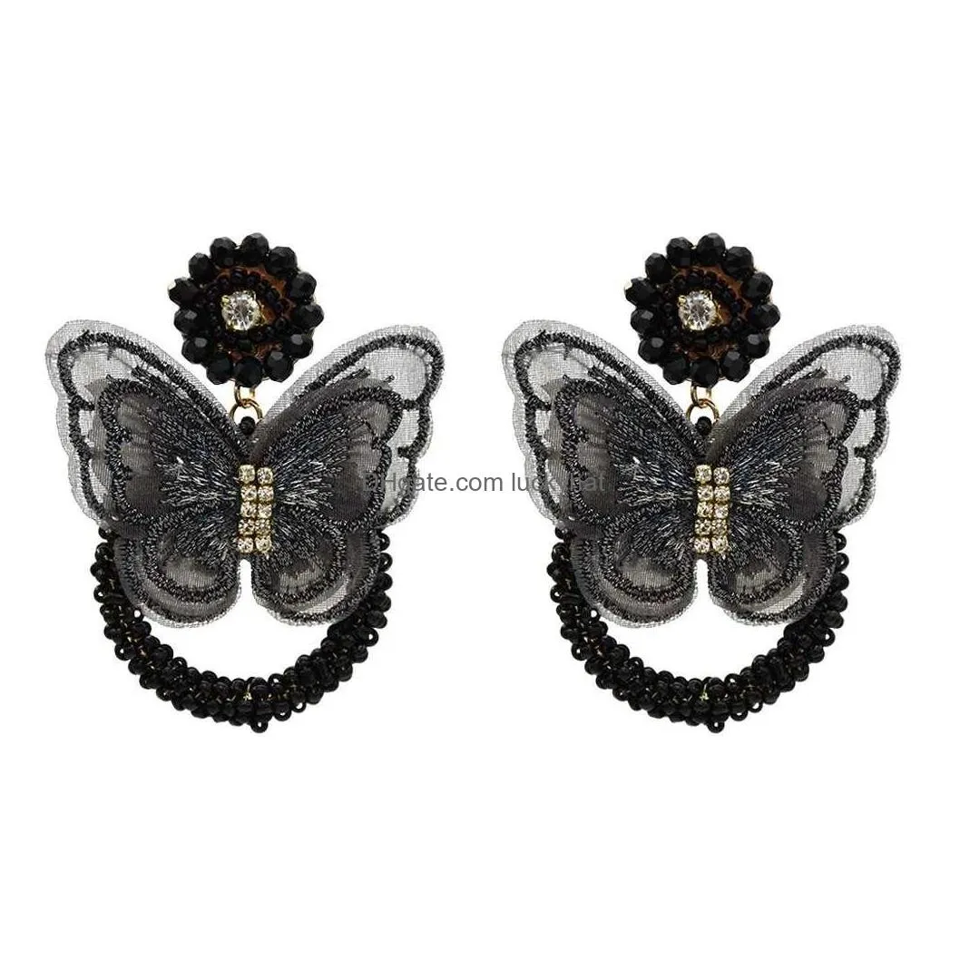 Dangle & Chandelier 4 Color Butterfly Earrings Rhinestone Beads Fashion Hoop Jewelry For Drop Delivery Jewelry Earrings Dhqwq