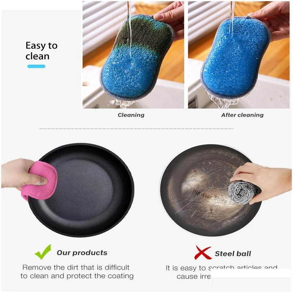  kitchen cleaning scrubbing sponges reusable non-scratch microfiber scrubber sponge kitchen home clean pot pan dish washer sponge