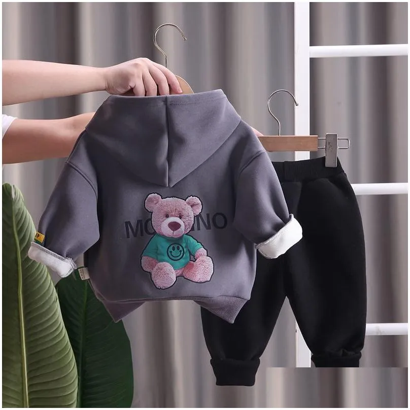 Clothing Sets Winter Baby Girls Clothing Set Children Boys Thick Warm Hoodies Pants 2Pcs/Set Toddler Casual Costume Kids Tracksuits Dr Dhr5J