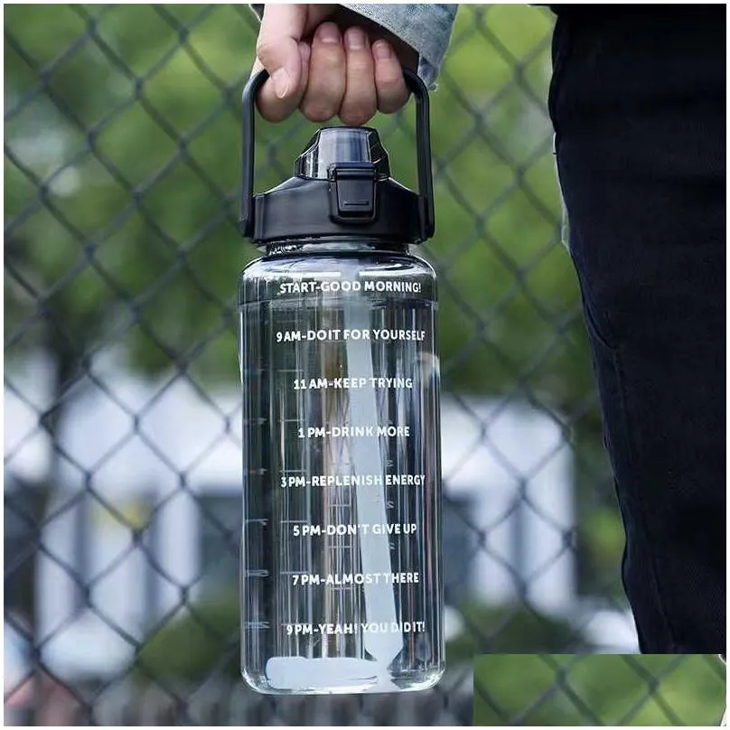 Water Bottles 2 Liter Outdoor Sports Drinking Bottles With Time Marker Water Bottle St Large Capacity Cup Fitness Drop Delivery Home G Dhfhr