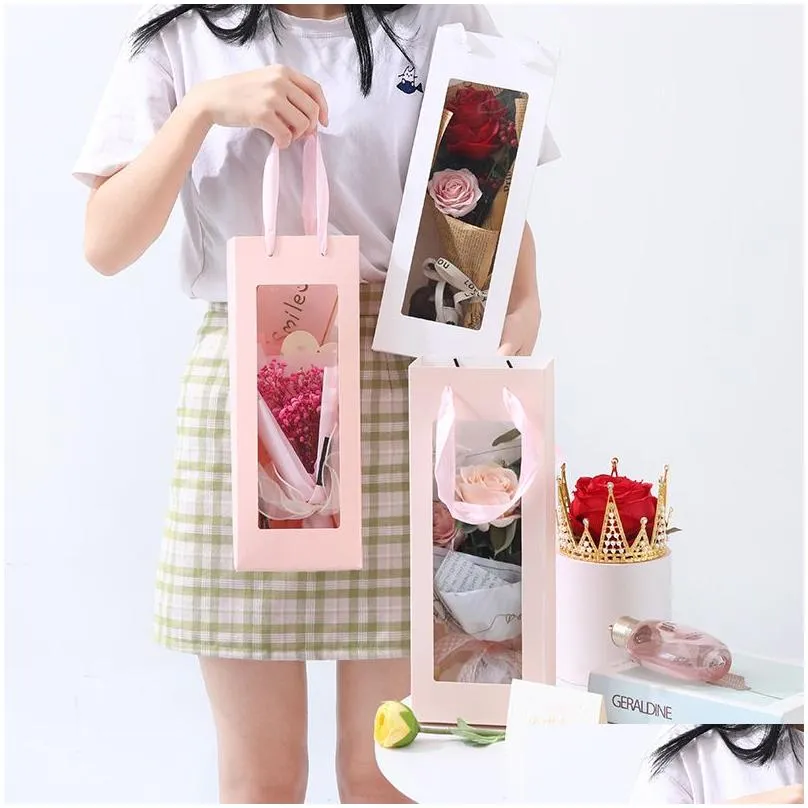 Other Event & Party Supplies Pvc Window Flower Box Packaging Portable Boxes Transparent Bouquet Gift Drop Delivery Home Garden Festive Dh5Lq