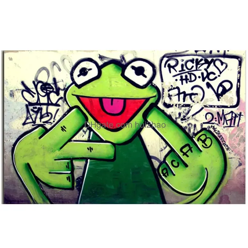canvas painting street graffiti art frog kermit finger poster print animal oil painting wall pictures for living room unframed5060105